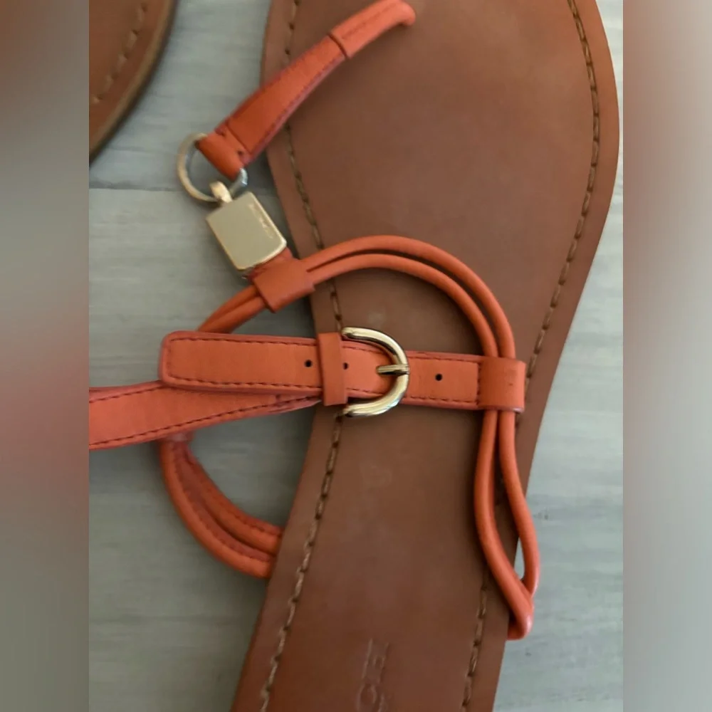 COACH Charleen T-Strap Sandals, Size 8, in Orange summer beach casual festival